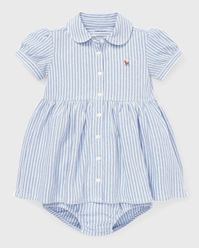 Yarn-Dyed Oxford Mesh Stripe Dress w/ Matching Bloomers, Size 3M-24